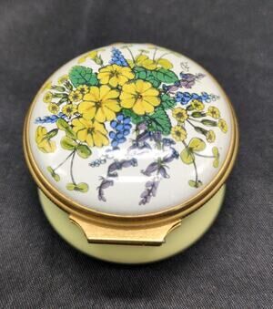 Halcyon Days Enamel Box Kew Gardens Primrose Bluebells Floral Trinket Signed Box